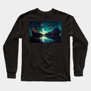 Vibrant Moon Lake Display Long Sleeve T-Shirt